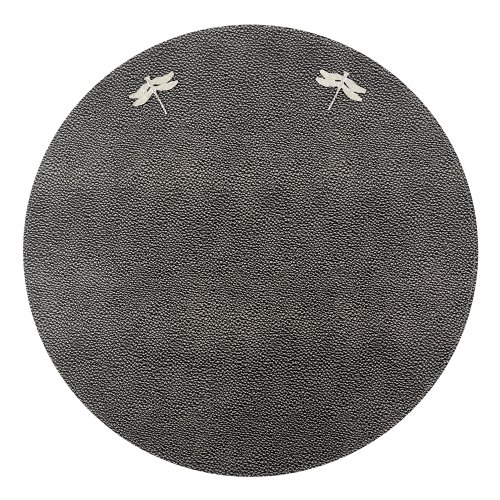 Vegan Leather Round Placemat with Silver Dragonfly