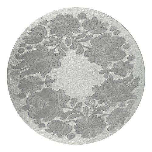 Silver Floral Embroidered Vegan Leather Round Placemat