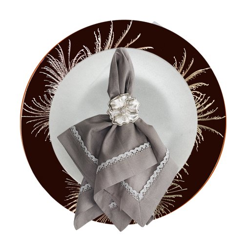 Silver Three Feathers Round Placemat with Burgundy background