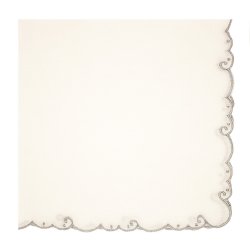 Silver Bordered Embroidered White Linen Napkin