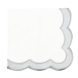 Earth Scalloped Border Square Reversable Napkin Silver Border White Napkin Silver