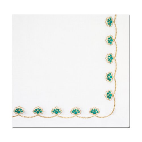Emerald Floral Gold Linen Hand Embroidered Linen Napkin