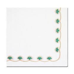 Emerald Floral Gold Linen Hand Embroidered Linen Napkin