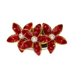 Three Flower Napkin Ring with Red enamel and pearl center