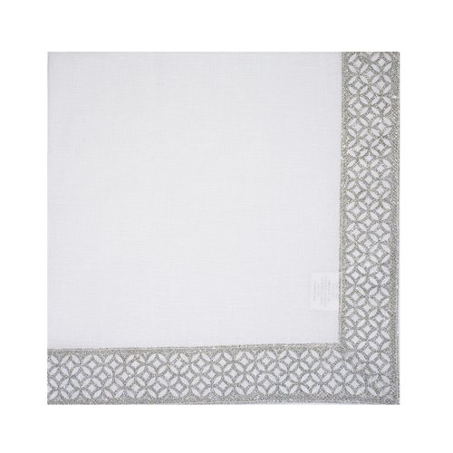 White Napkin with Art Border Design in Silver