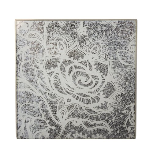 White Lace Coaster  (Set of 6 with Holder)
