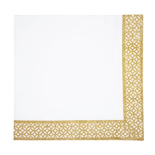 White Napkin with Art Border Design in Gold