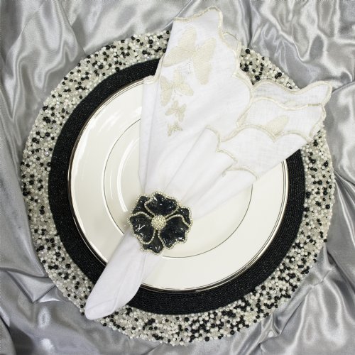 White Linen Butterfly Silver Embroidered Napkin